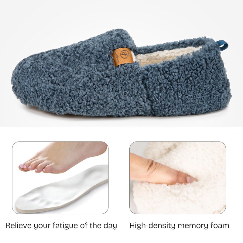 EverFoams Womenâ€™s Soft Curly Full Slippers Memory Foam Lightweight House Shoes Cozy Loafer with Polar Fleece Lining Blue,5-6 US - Image 4