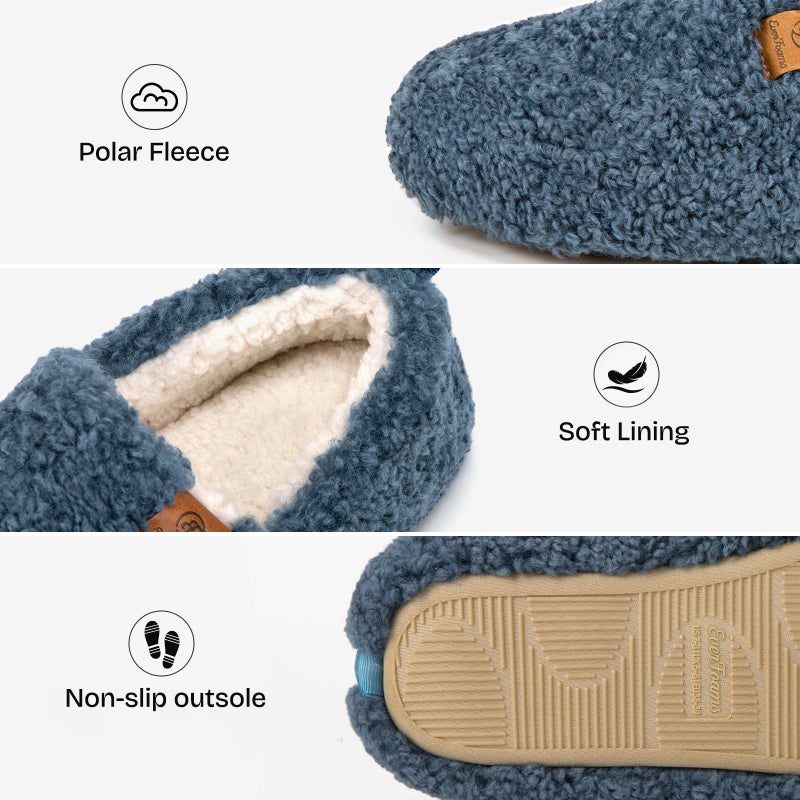 EverFoams Womenâ€™s Soft Curly Full Slippers Memory Foam Lightweight House Shoes Cozy Loafer with Polar Fleece Lining Blue,5-6 US - Image 5