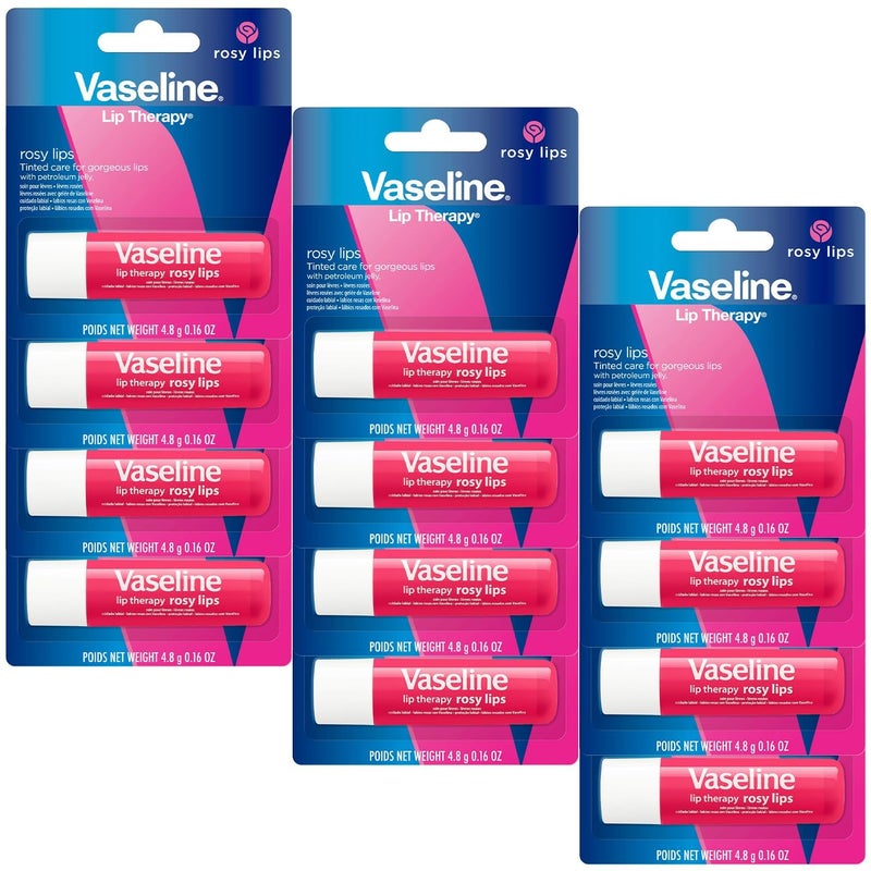 Vaseline فازلين لعلاج الشفاه شفاه وردية 12 عبوة - بلسم مرطب، عناية بالشفاه للشفاه الجافة، 0.16 أونصة لكل واحدة - Image 1