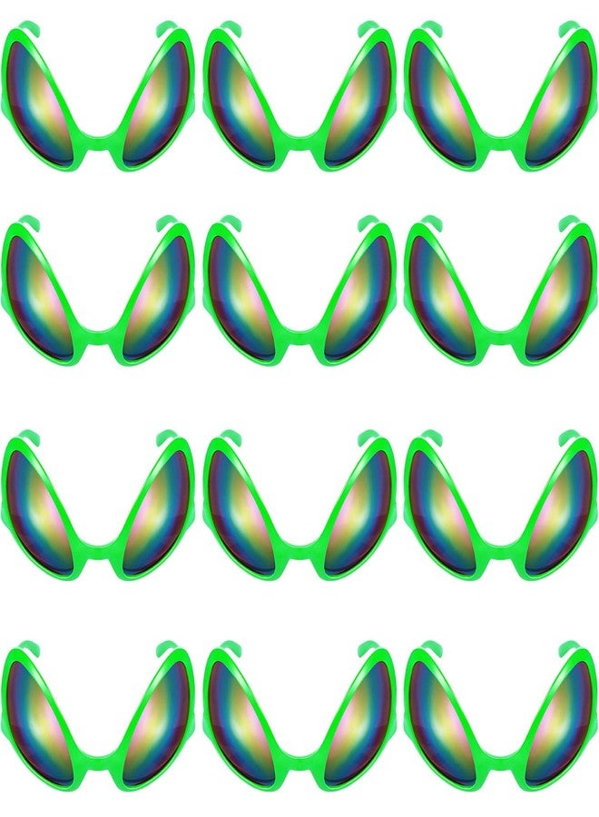 بيميمو نظارات فضائية من بيميمو، 12 قطعة، نظارات شمسية فضائية رائعة، نظارات شمسية بلاستيكية خضراء للحفلات، هدايا للحفلات للكبار والصغار - Image 1