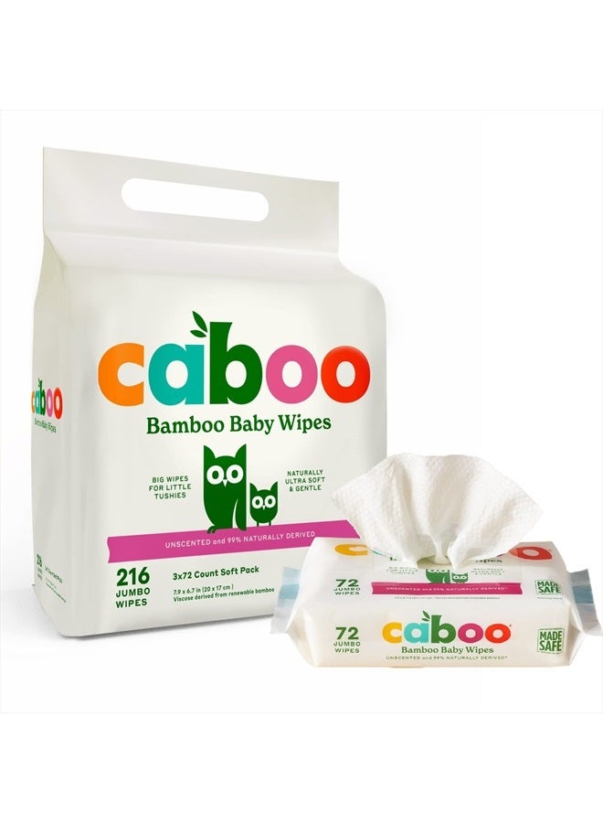 CABOO Baby Wipes, 216 Count, Unscented, Eco-Friendly, Made with Bamboo Viscose, Free from Harsh Chemicals, Plant-Based, Sensitive Skin Formula, BRC, FSC, FDA and ISO Accredited - Image 1