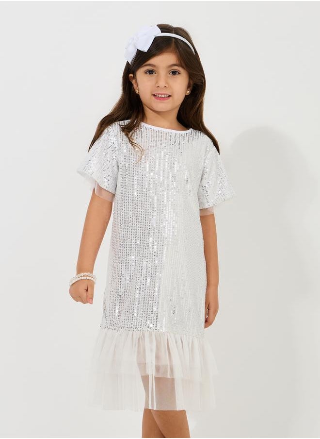 Styli Sequin Shift Dress with Mesh Insert  - Image 2