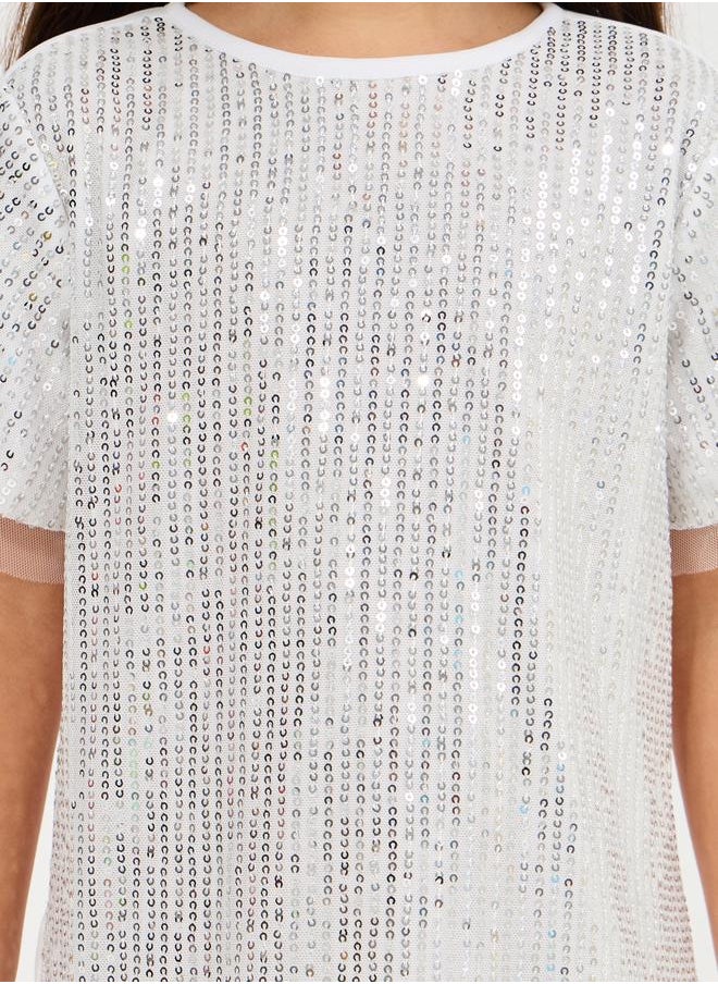 Styli Sequin Shift Dress with Mesh Insert  - Image 3