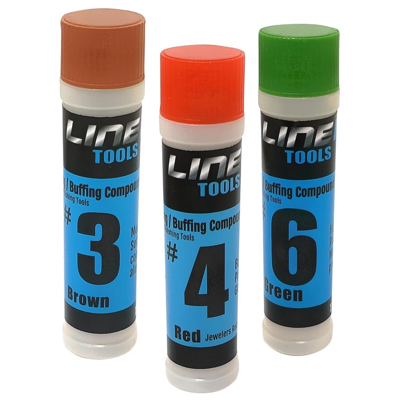 LINE10 Tools 3 Pack Soft Metal Polishing Buffing Compound Kit 4oz Polish Ideal for Jewelry, Antiques and Precious Metals Silver, Gold, Brass, Copper, Jeweler’s Rouge, Brown, Red, and Green - Image 1