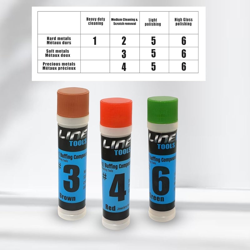 LINE10 Tools 3 Pack Soft Metal Polishing Buffing Compound Kit 4oz Polish Ideal for Jewelry, Antiques and Precious Metals Silver, Gold, Brass, Copper, Jeweler’s Rouge, Brown, Red, and Green - Image 3