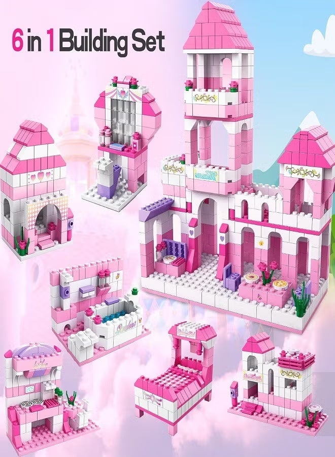 Diy Princess Castle Building Blocks, 6-in-1 Building Toys 1000 Pcs for Girls 6+ - Construction Play Set Educational Toys for Kids Birthday Toy Gift - Image 1