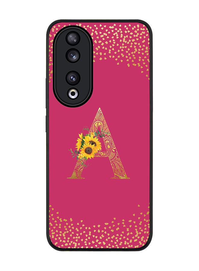 Stylizedd Rugged Black edge case for Honor 90 5G, Slim fit Flexible Thin Cover - Custom Monogram Initial Letter Floral Pattern Alphabet - A ( Deep Pink Rose ) - Image 1