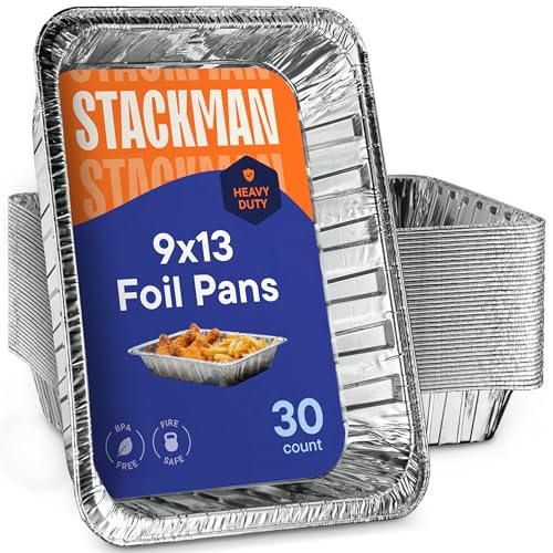 Stack Man Aluminum Pans 9x13 Disposable Aluminum Foil Pans [30-Pack] Large Baking Pan Trays - Heavy Duty Tin Tray Half Size Chafing Dishes. Food Containers for Roasting, Cooking, Heating or Steam Table - Image 1