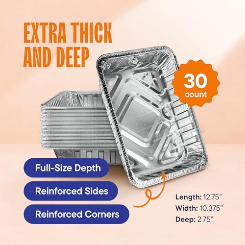 Stack Man Aluminum Pans 9x13 Disposable Aluminum Foil Pans [30-Pack] Large Baking Pan Trays - Heavy Duty Tin Tray Half Size Chafing Dishes. Food Containers for Roasting, Cooking, Heating or Steam Table - Image 2