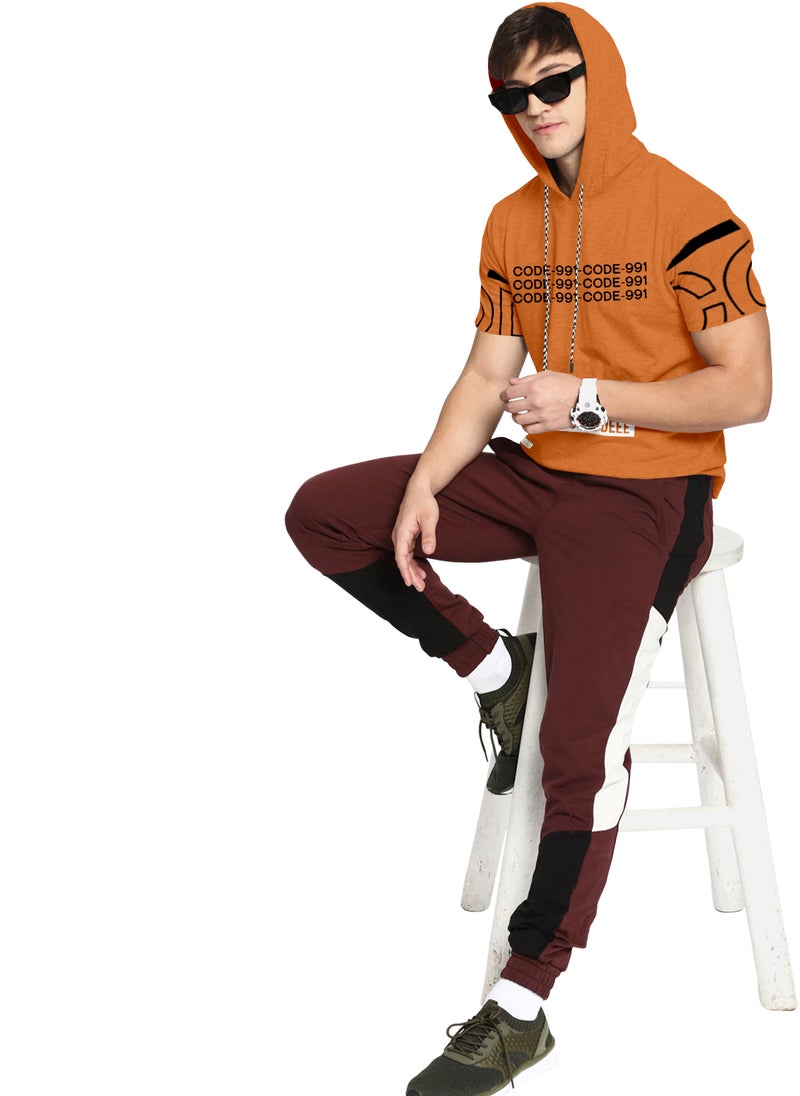 COLOR HUNT - 100% Cotton Men's Trendy Half Sleeve T-Shirt with Hoodie - Image 1