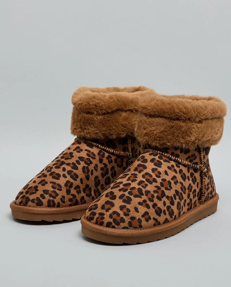 R&b Leopard Patterned Faux Fur Ankle Boots