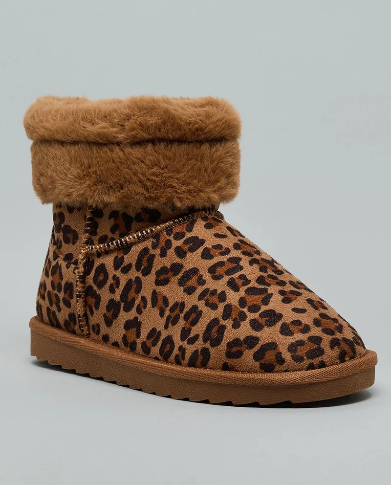 R&b Leopard Patterned Faux Fur Ankle Boots