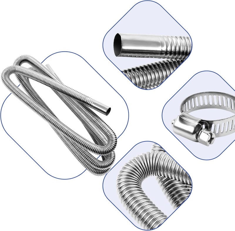 DTNESS 200cm Diesel Heater Exhaust Pipe with Clamps, 1"/2.5cm Stainless Steel Parking Air Heater Generator Hose, 78" Diesel Gas Vent Hose - Image 5