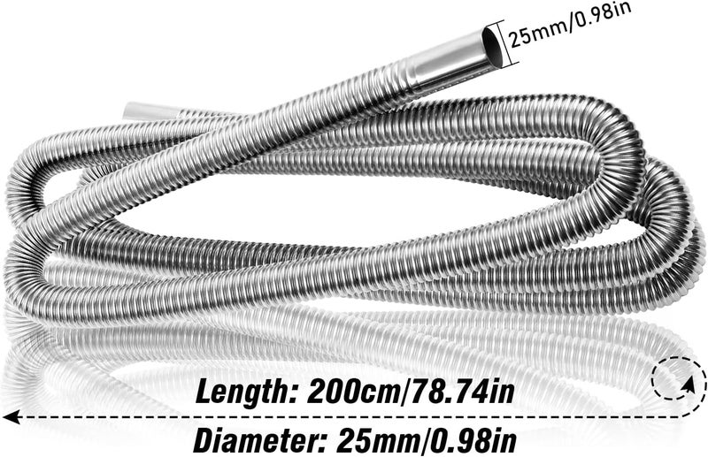DTNESS 200cm Diesel Heater Exhaust Pipe with Clamps, 1"/2.5cm Stainless Steel Parking Air Heater Generator Hose, 78" Diesel Gas Vent Hose - Image 3