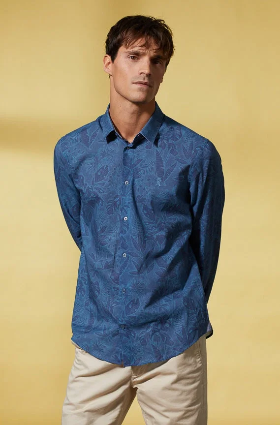 Vicomte A. Charles - Dark Blue Floral Shirt 100% Cotton