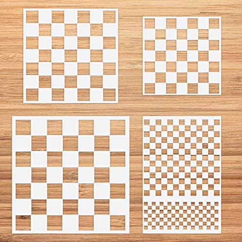 CIEMODA Polka Dots Harlequin Checks Twinkle Star Stencils,4 Pack Assorted Sizes Reusable Plastic Templates Making DIY Craft Painting on Wood Furniture Pillows,Tile (Style 3:Checks Stencils) - Image 2