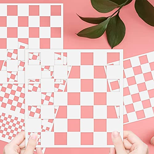 CIEMODA Polka Dots Harlequin Checks Twinkle Star Stencils,4 Pack Assorted Sizes Reusable Plastic Templates Making DIY Craft Painting on Wood Furniture Pillows,Tile (Style 3:Checks Stencils) - Image 4