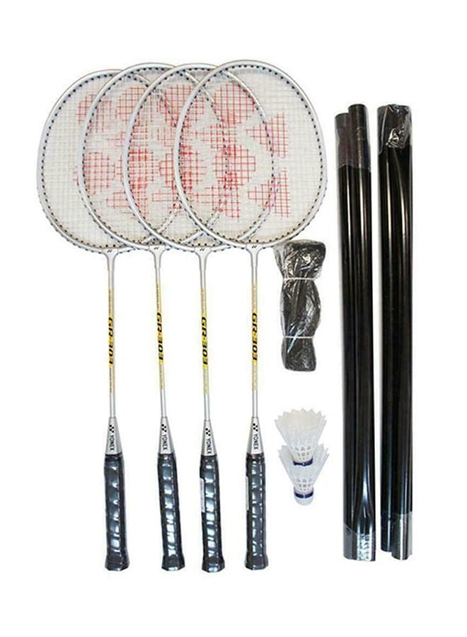 Yonex Gr303S Silver Badminton Combination Set With Rackets, Shuttlecocks, Net And Bad Pole - Image 1