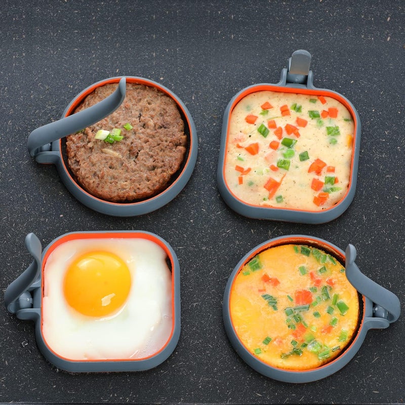 GOYLSER حلقة بيض سيليكون لصانعة مافن البيض شكل بيض سيليكون شكل دائري لقرص الفطائر مافن إنجليزي حلقة كرمبت قابلة للطي حلقات بيض غير لاصقة