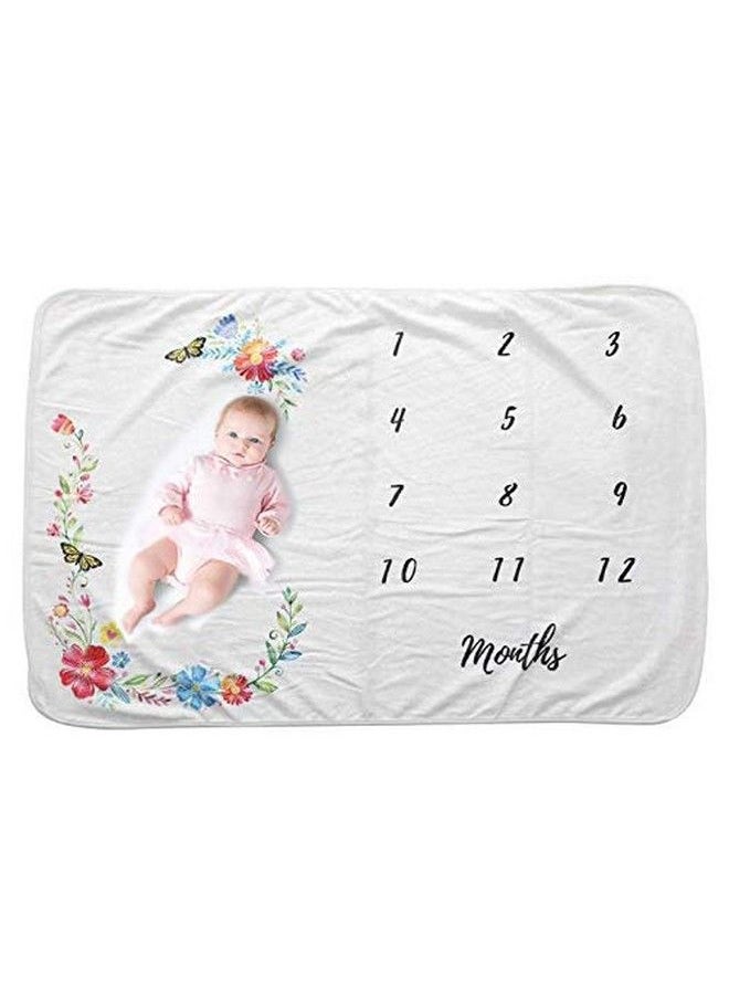 Baby Bucket - Newborn Boy'S And Girl'S Printed Monthly Milestone Soft Flannel Month Blanket (40 X 30 Inches Flower And Butterfly) - Image 1