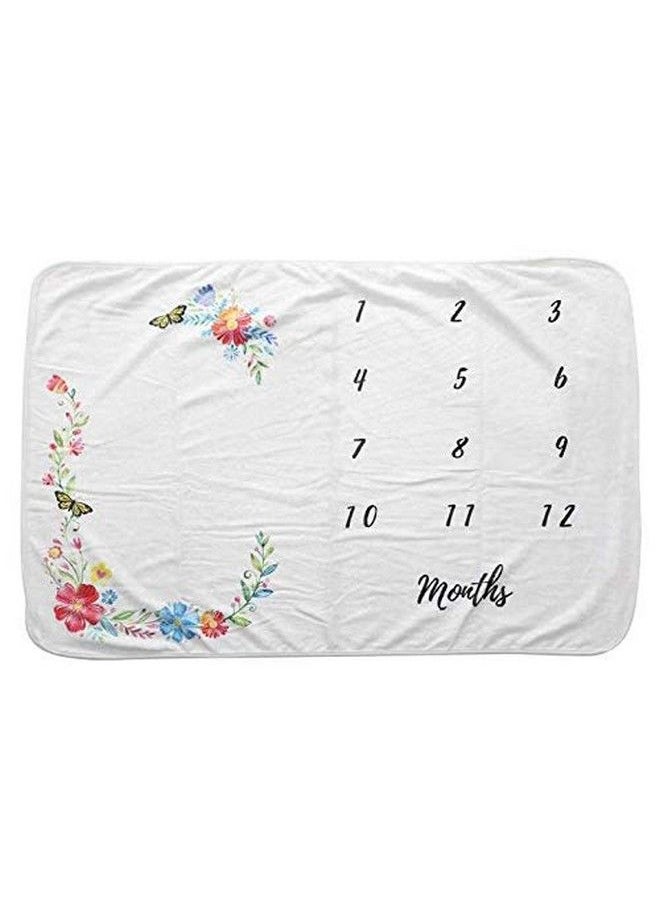 Baby Bucket - Newborn Boy'S And Girl'S Printed Monthly Milestone Soft Flannel Month Blanket (40 X 30 Inches Flower And Butterfly) - Image 1
