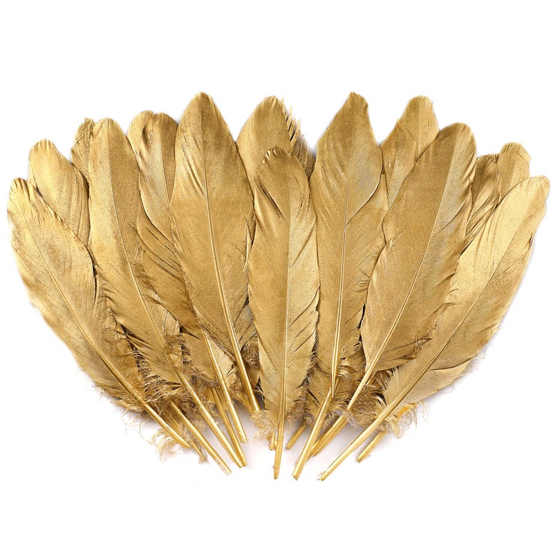 Larryhot Gold Goose Feathers for Crafts - 6-8 inch 60 pcs Natural Feathers for Wedding Party Decorations,DIY Crafts and Clothing Accessories (Gold) - Image 1