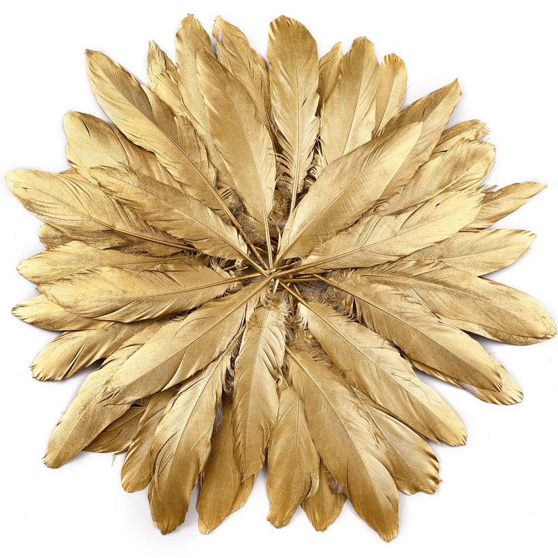 Larryhot Gold Goose Feathers for Crafts - 6-8 inch 60 pcs Natural Feathers for Wedding Party Decorations,DIY Crafts and Clothing Accessories (Gold) - Image 2