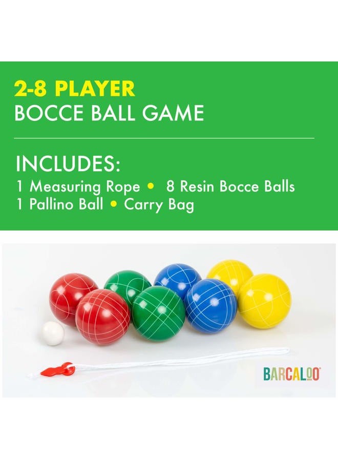 Barcaloo Bocce Ball Set with 8 Premium Resin Multicolor Bocce Balls, Pallino, Carry Bag & Rope - Image 2
