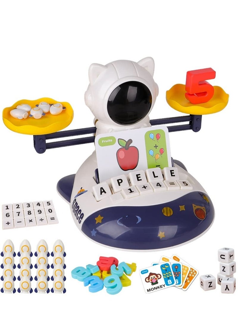 Barakah 3 in 1 Math Game Toys for Kids 4 5 6 7 Year Old Preschool Learning Activities Toddlers Space Balance with Spelling Counting Reading Flash Cards Gifts Boys Girls - Image 1