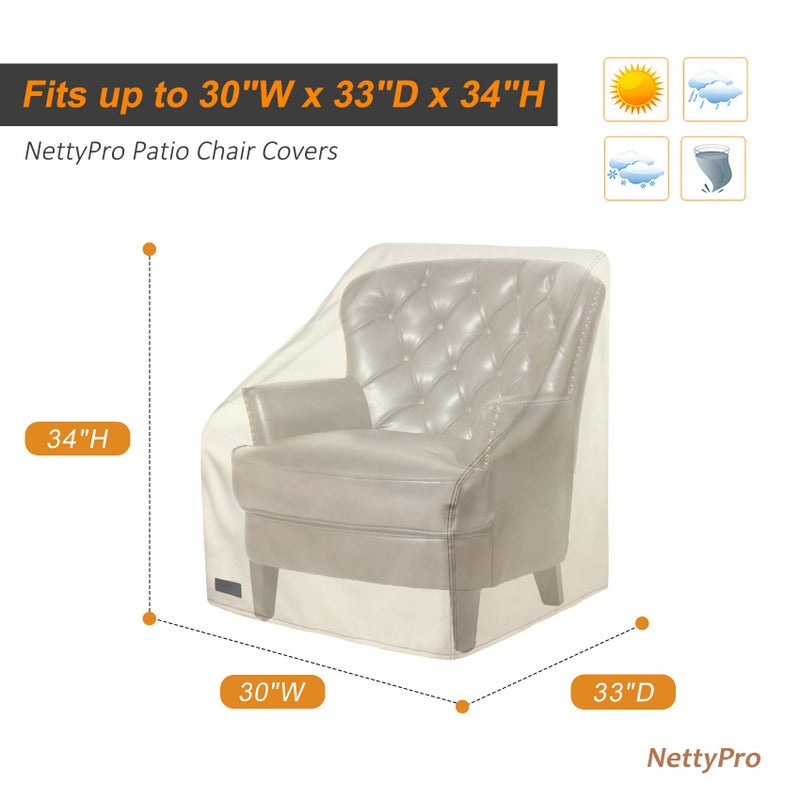 NettyPro Patio Chair Covers for Outdoor Furniture 2 Pack, Waterproof Heavy Duty Lawn Patio Furniture Cover Deep Seat Dining Chair Covers, 30W x 33D x 34H inches, Beige - Image 5