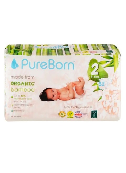 Organic Bamboo Size 2 Diapers  3-6Kg 32 Count