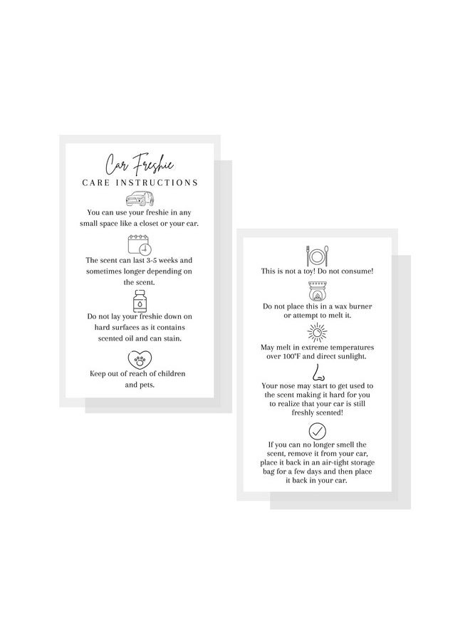 Boutique Marketing LLC Car Freshie Instruction Card 50 Pack 2 In X 3.5 Inches Business Size Supplies For Diy Crafters Using Freshies Silicone Molds And Beads White With Black Design  - Image 2