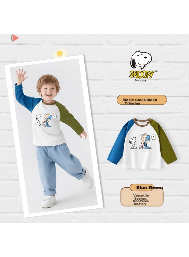 Snoopy Children's Long Sleeve T-shirt Autumn Boys Girls Top White/blue Green Playing Piano 140