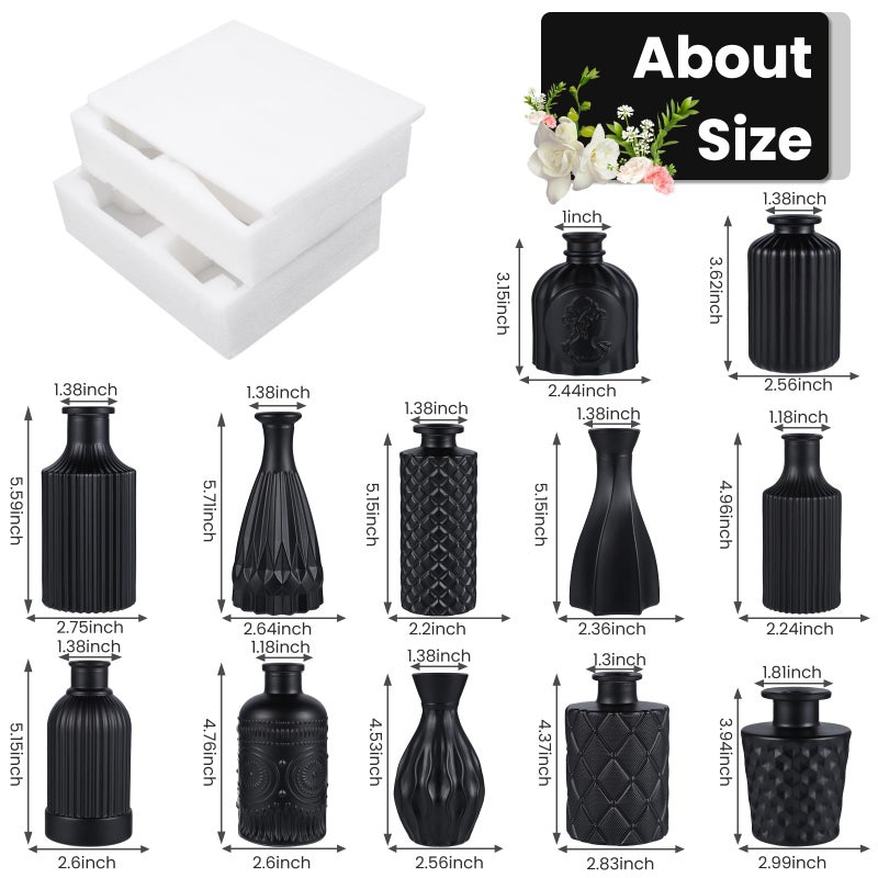 TBWIND 12pcs Glass Black Bud Vases Set, Small Vases for Flowers, Bud Vase for Centerpieces in Bulk, Mini Vintage Vase for Rustic Wedding Decorations, Office and Home Table Flower DÃ©cor - Image 3