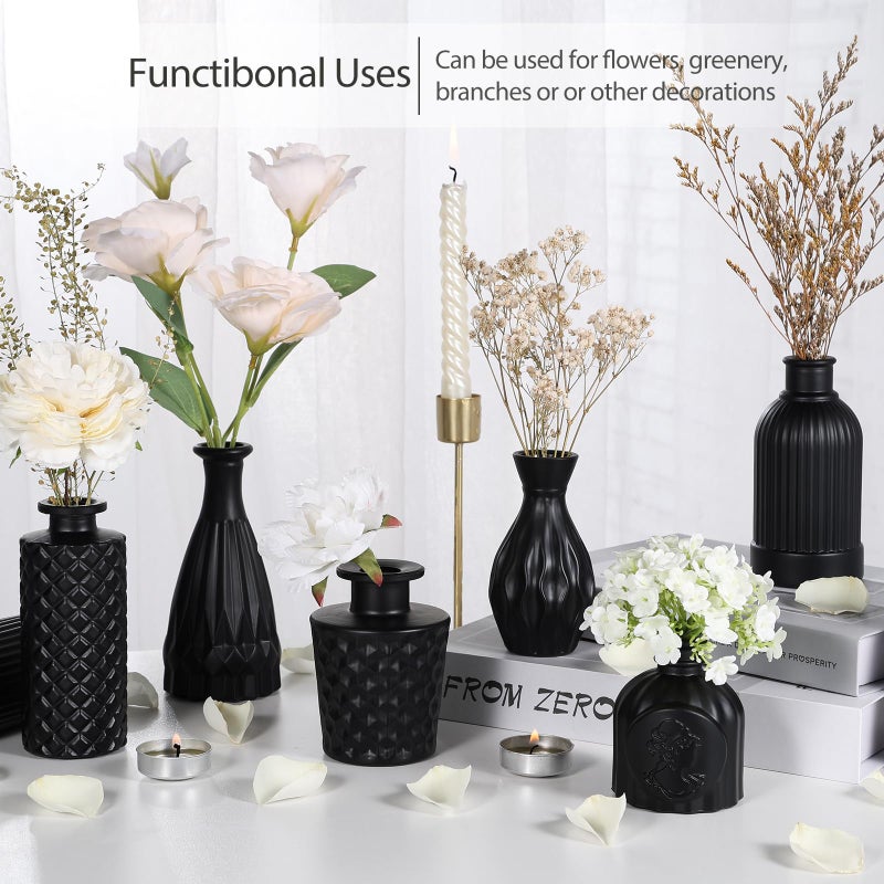 TBWIND 12pcs Glass Black Bud Vases Set, Small Vases for Flowers, Bud Vase for Centerpieces in Bulk, Mini Vintage Vase for Rustic Wedding Decorations, Office and Home Table Flower DÃ©cor - Image 5
