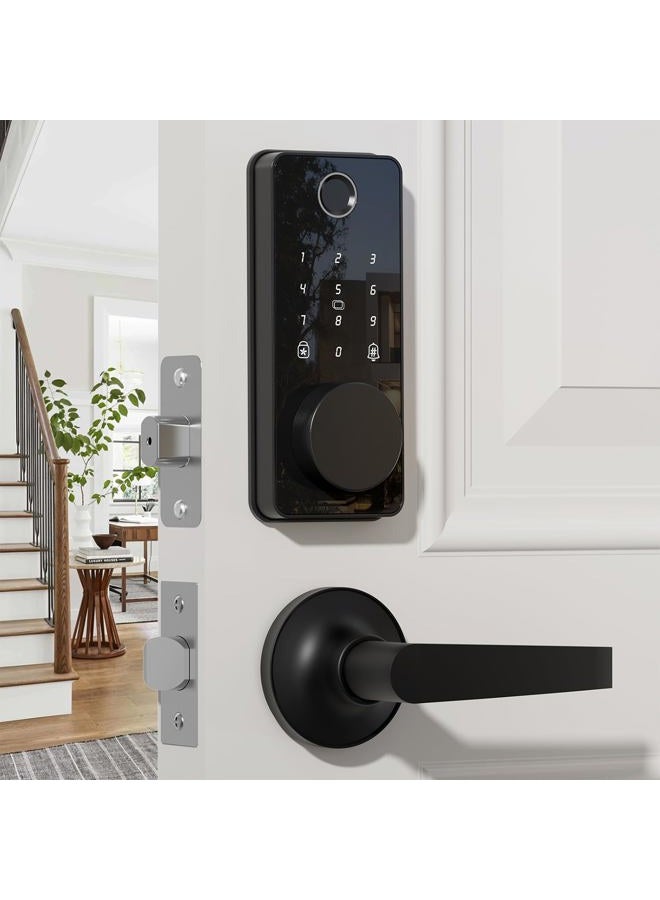 biquole Fingerprint Door Lock Set, Biquole Keyless Entry Door Lock with 2 Lever Handles, Electronic Keypad Deadbolt, Auto & One Touch Lock,Smart Locks for Front Door, Easy Installation, App Control - Image 1