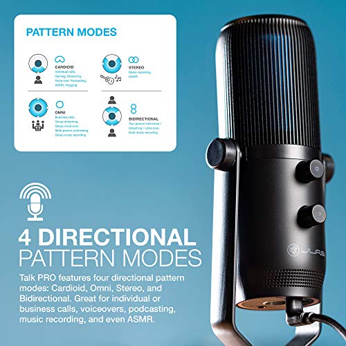 JLab Talk Pro USB Microphone, USB-C Output, Cardioid, Omnidirectional, Stereo, Bidirectional, 192k Sample Rate, 20Hz-20kHz Frequency Response, Volume, Gain Control, Quick Mute, Plug & Play - Image 4