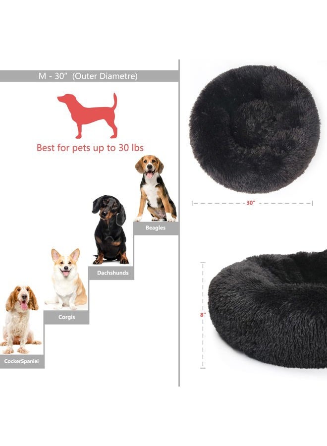 nononfish Dog Beds for Medium Dogs Washable Calming Bed for Dogs 30 Inches Black Fluffy and Soft Dog Bed Calm and Anti Anxiety Faux Fur Round Medium Sized Pet Bed for Dog  - Image 4