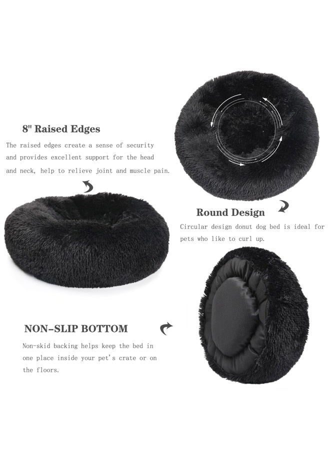 nononfish Dog Beds for Medium Dogs Washable Calming Bed for Dogs 30 Inches Black Fluffy and Soft Dog Bed Calm and Anti Anxiety Faux Fur Round Medium Sized Pet Bed for Dog  - Image 5