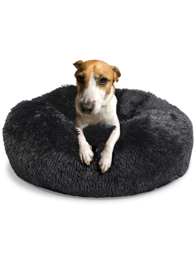 nononfish Dog Beds for Medium Dogs Washable Calming Bed for Dogs 30 Inches Black Fluffy and Soft Dog Bed Calm and Anti Anxiety Faux Fur Round Medium Sized Pet Bed for Dog  - Image 1