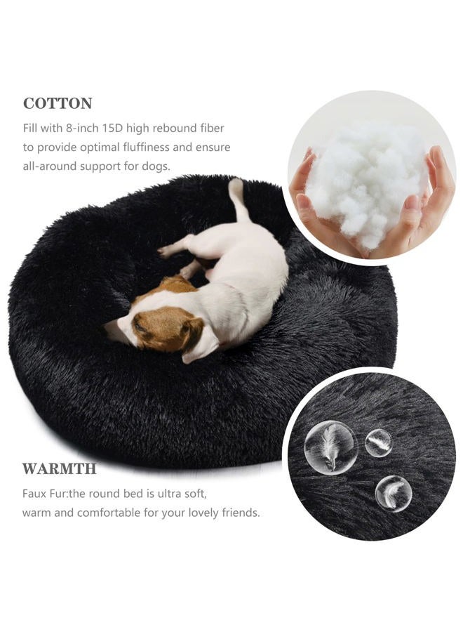 nononfish Dog Beds for Medium Dogs Washable Calming Bed for Dogs 30 Inches Black Fluffy and Soft Dog Bed Calm and Anti Anxiety Faux Fur Round Medium Sized Pet Bed for Dog  - Image 3