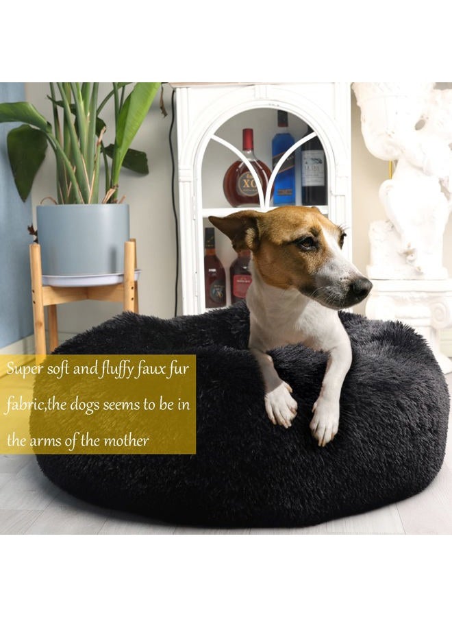 nononfish Dog Beds for Medium Dogs Washable Calming Bed for Dogs 30 Inches Black Fluffy and Soft Dog Bed Calm and Anti Anxiety Faux Fur Round Medium Sized Pet Bed for Dog  - Image 2