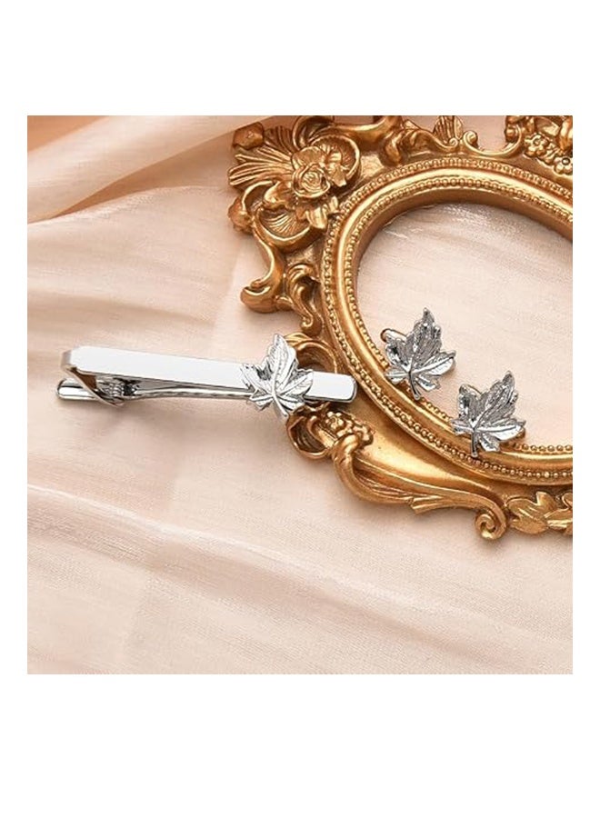 KANGLI 1 Set Men's Business  Maple Leaf Silver Metal Cufflink and Tie Clips Set Stylish Formal Shirt Tie Clip Simple Shining Cufflinks Suitable for Men Formal, Business, Wedding Dress - Image 3