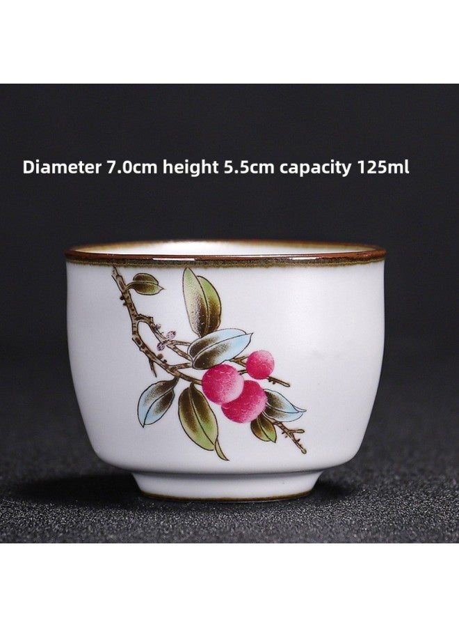 Ru Kiln Teacup Master Cup Individual Single Cup Open Piece Ice Flower Glaze Ceramic Tea Tasting Cup Kung Fu Tea Set Tea Bowl Gift Box-Color:Ru Kiln Moon White Cornucopia Cup-lychee Collection And Purchase To Get A Tea Towel-Capacity:Other - Image 1