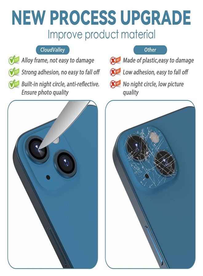 CloudValley Camera Lens Protector Designed for iPhone 13/13 Mini, Tempered Glass Protective Film, Aluminum Alloy Camera Lens Cover, Blue - Image 2