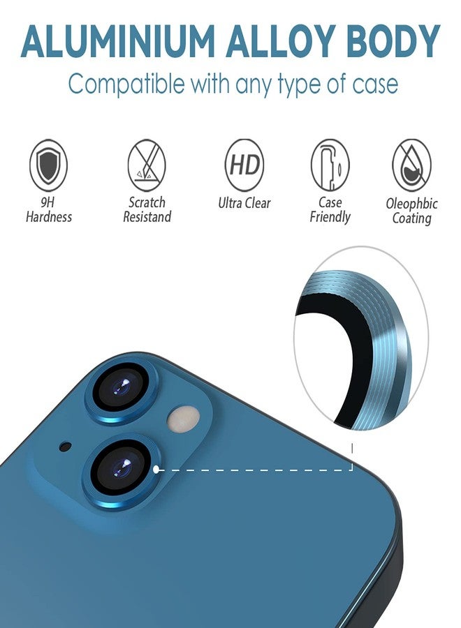 CloudValley Camera Lens Protector Designed for iPhone 13/13 Mini, Tempered Glass Protective Film, Aluminum Alloy Camera Lens Cover, Blue - Image 5