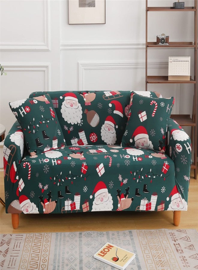 Yiran Green Christmas Sofa Cover Furniture Protector for Kids Pets Santa Claus Printed with Elastic Bottom Sofa Slipcover Couch Cover 3 Seater (74-90 inch) - Image 1