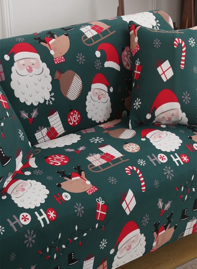 Yiran Green Christmas Sofa Cover Furniture Protector for Kids Pets Santa Claus Printed with Elastic Bottom Sofa Slipcover Couch Cover 3 Seater (74-90 inch) - Image 3