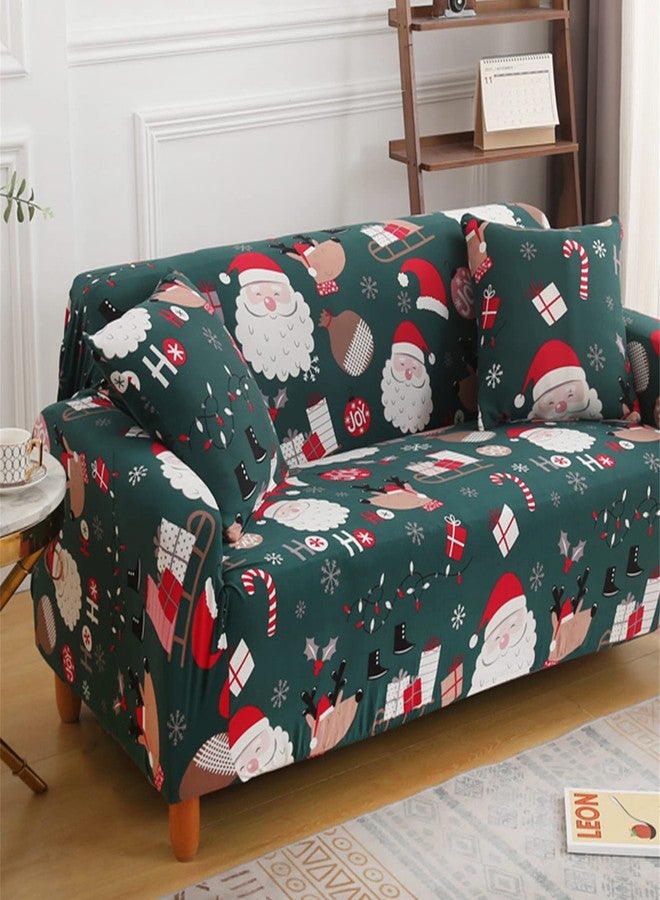 Yiran Green Christmas Sofa Cover Furniture Protector for Kids Pets Santa Claus Printed with Elastic Bottom Sofa Slipcover Couch Cover 3 Seater (74-90 inch) - Image 2