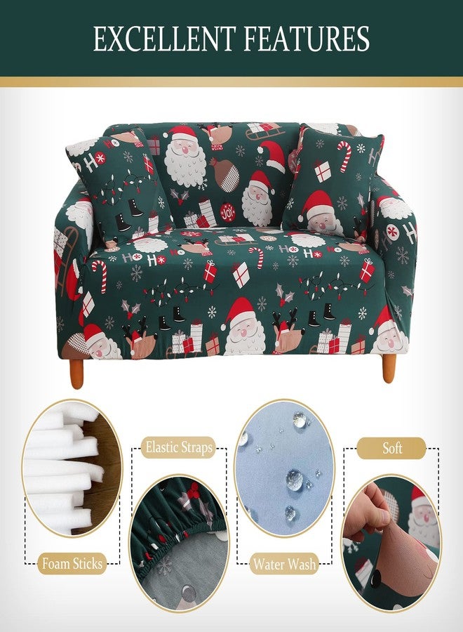 Yiran Green Christmas Sofa Cover Furniture Protector for Kids Pets Santa Claus Printed with Elastic Bottom Sofa Slipcover Couch Cover 3 Seater (74-90 inch) - Image 5